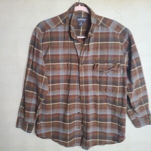 Woolrich Mens Plaid Button Down Flannel Shirt Outdoor Casual Brown Medium